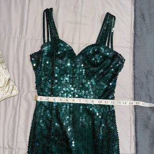 90s vintage Emerald green sequin maxi gown